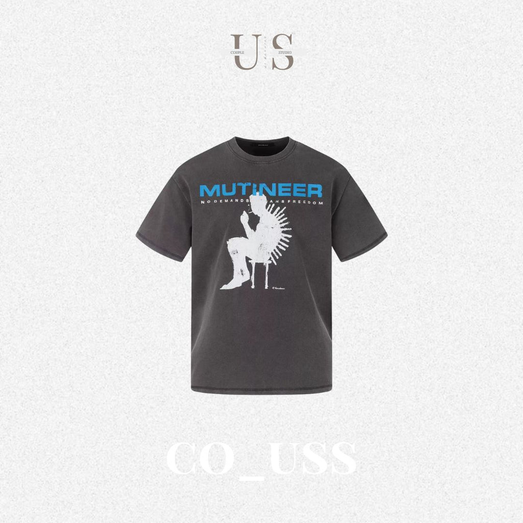 S0487 American Retro Street-Style Washed & Distressed Graphic T-Shirt