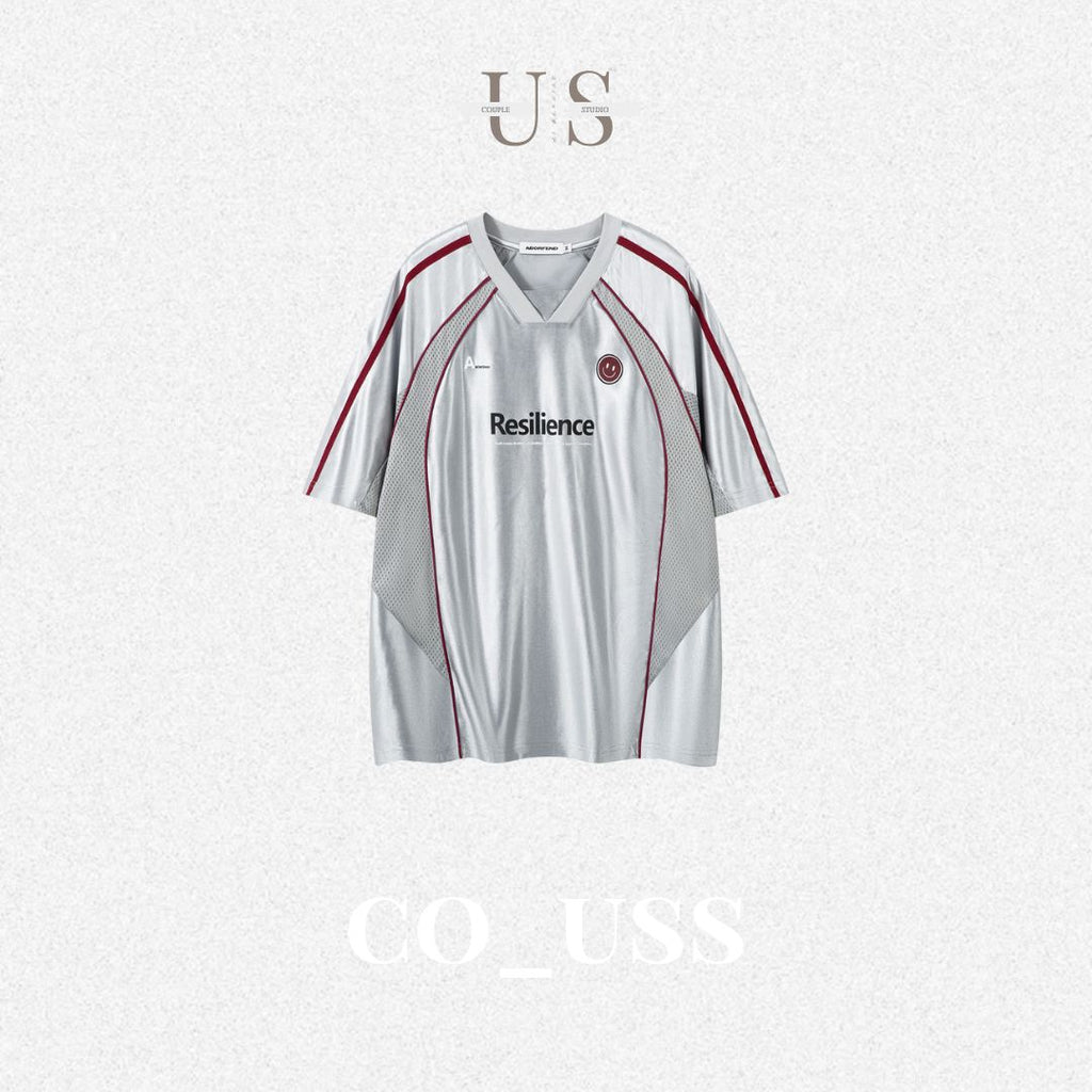S0359 American style sports oversize V-neck spliced mesh quick-drying short-sleeved T-shirt