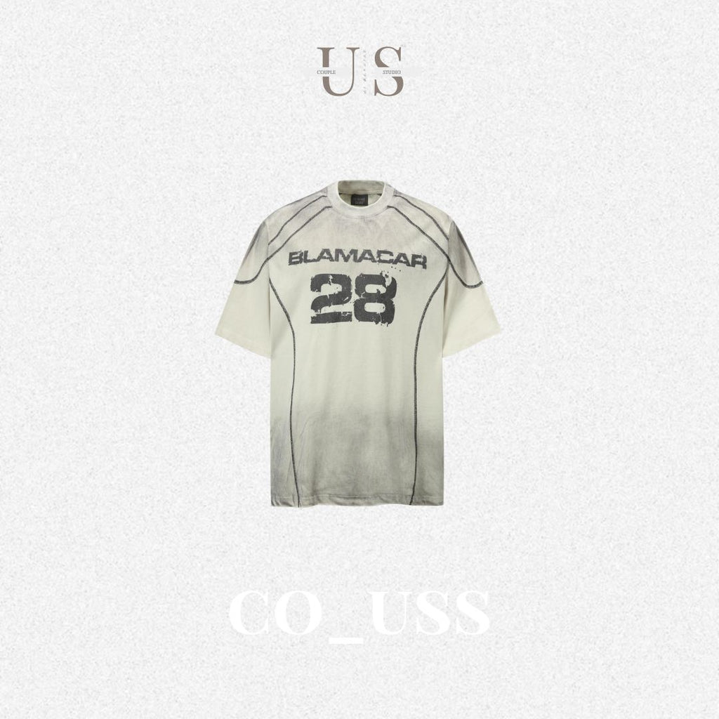 S0323 American retro spray paint reverse cut design short sleeve men's trendy couple loose letter lazy style half sleeve t-shirt