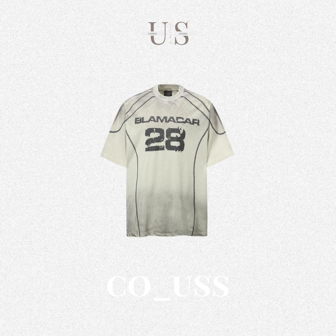 S0323 American retro spray paint reverse cut design short sleeve men's trendy couple loose letter lazy style half sleeve t-shirt