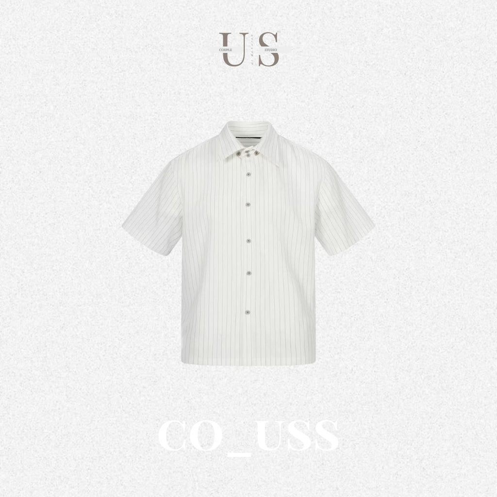 S0472 Japanese Style Trendy Striped Shirt Men's Loose Fit Streetwear Short Sleeve Shirt