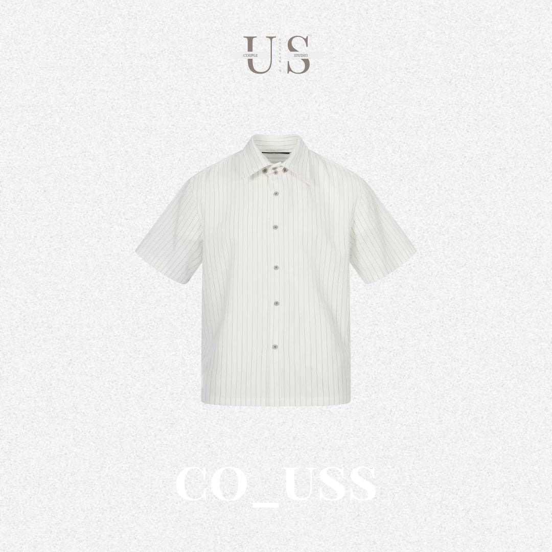 S0472 Japanese Style Trendy Striped Shirt Men's Loose Fit Streetwear Short Sleeve Shirt