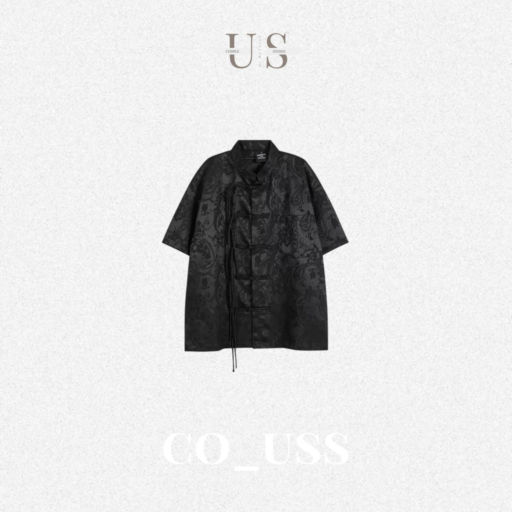 S0392 New Chinese Style Paisley Embroidered Short-Sleeve Shirt