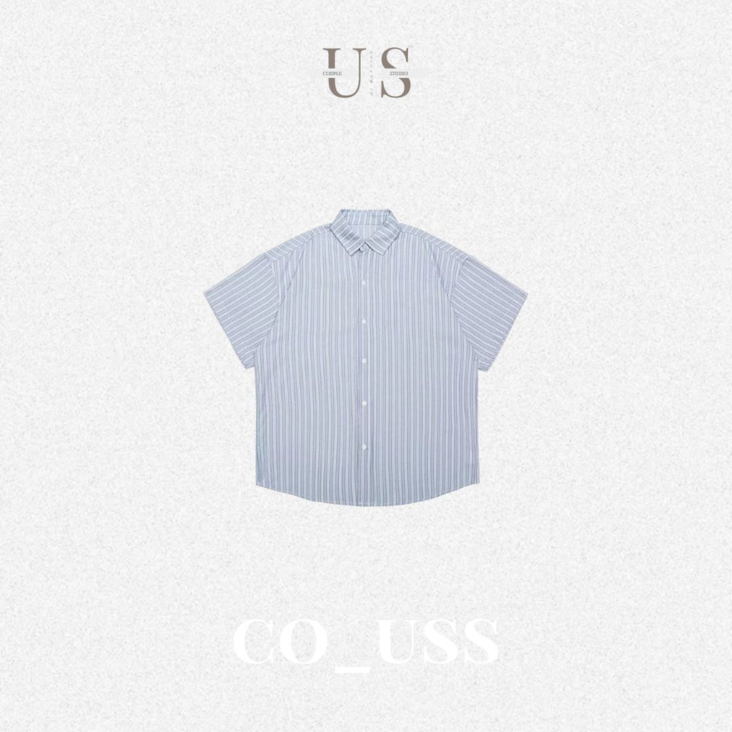S0470 Japanese-style striped letter embroidered short-sleeved shirt