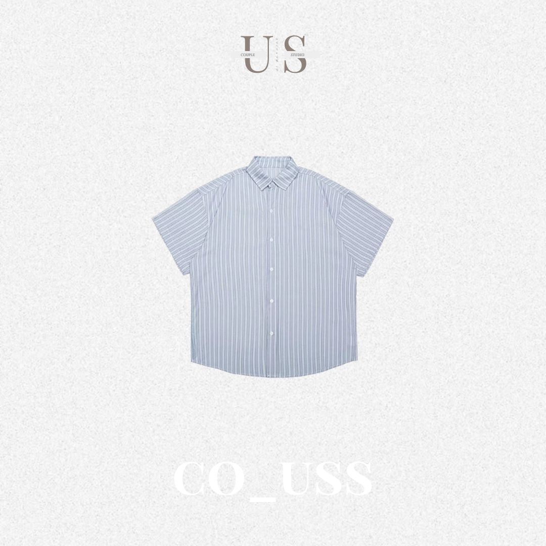 S0470 Japanese-style striped letter embroidered short-sleeved shirt
