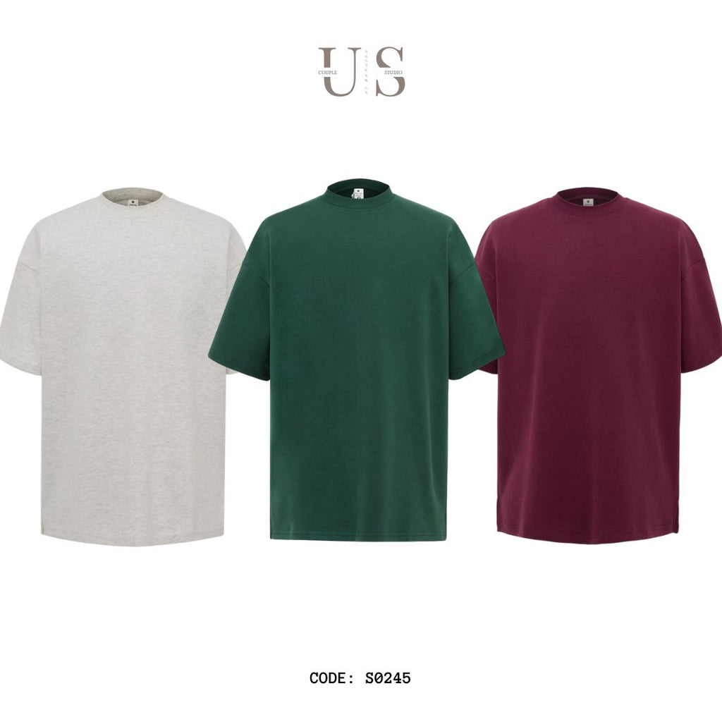 S0245 300G Korean Style Turtleneck Pure Cotton Loose Solid Color T-Shirt