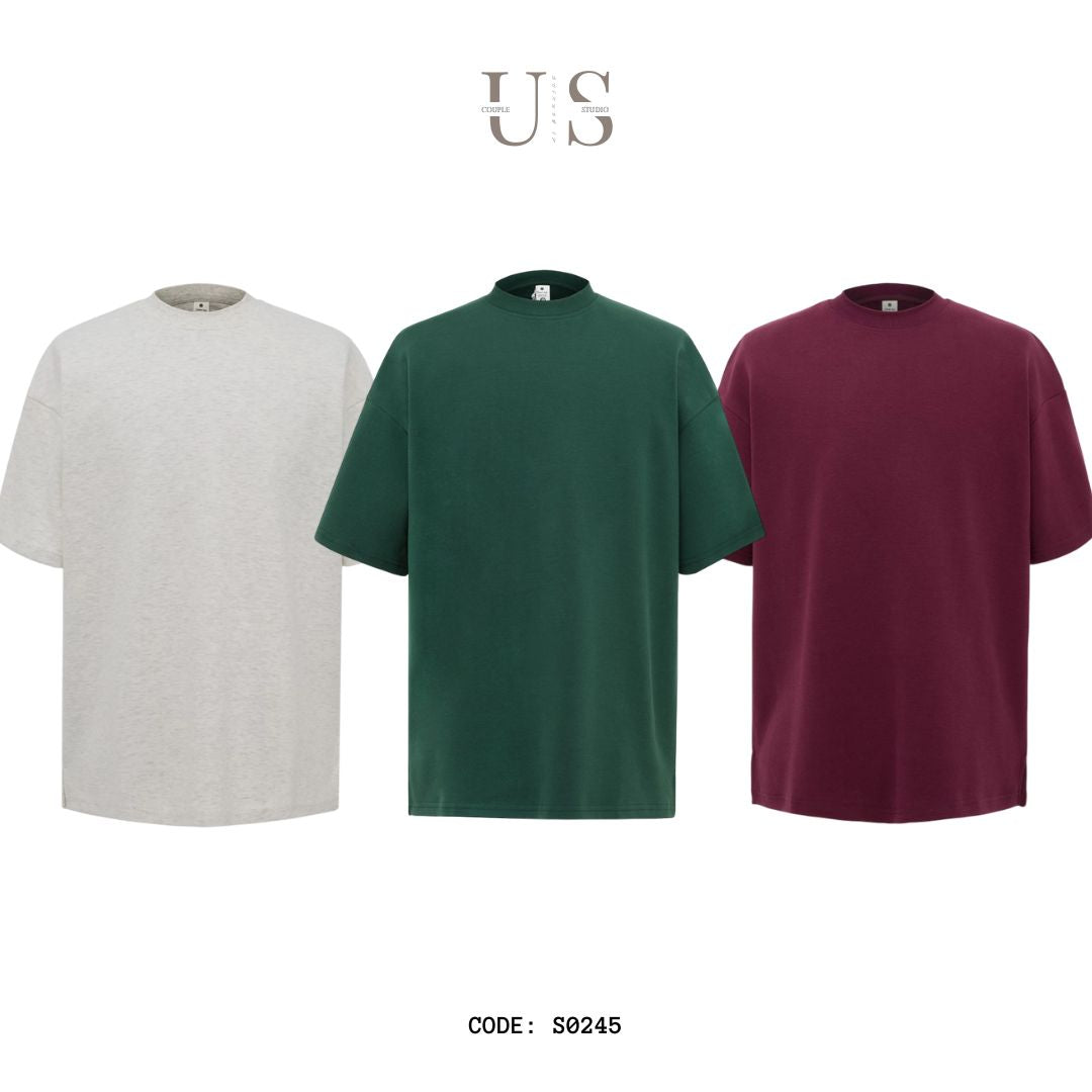 S0245 300G Korean Style Turtleneck Pure Cotton Loose Solid Color T-Shirt