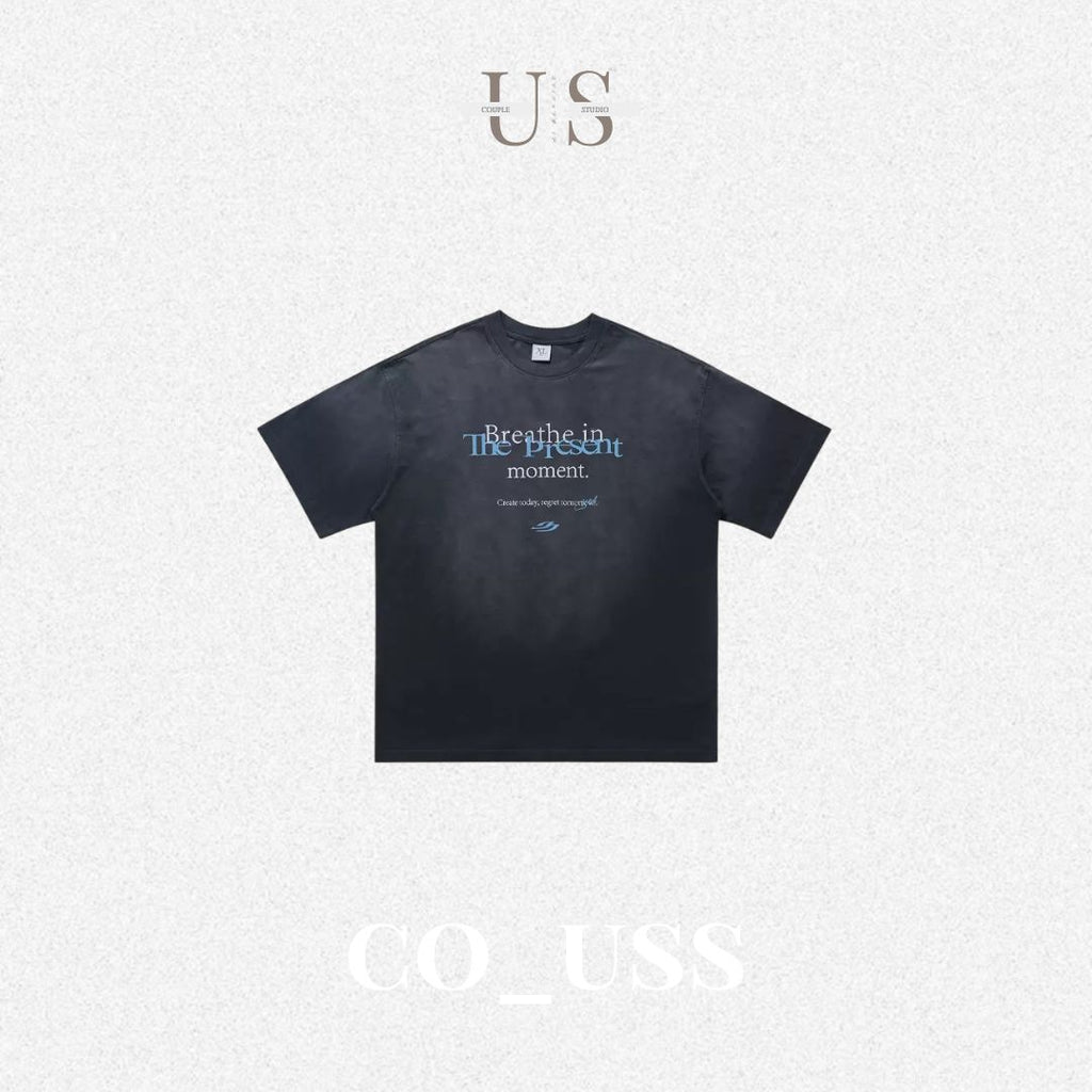 S0415 American-style distressed washed slogan print short-sleeved T-shirt