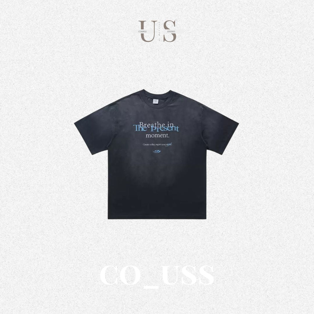 S0415 American-style distressed washed slogan print short-sleeved T-shirt