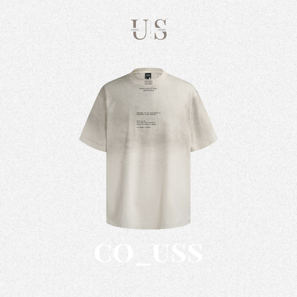 S0335 American style high-grade gradient color letter destruction short-sleeved T-shirt