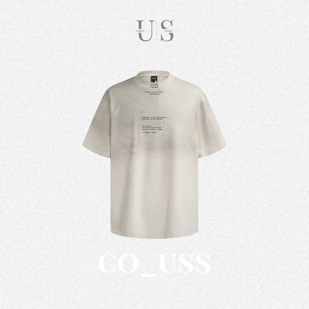 S0335 American style high-grade gradient color letter destruction short-sleeved T-shirt