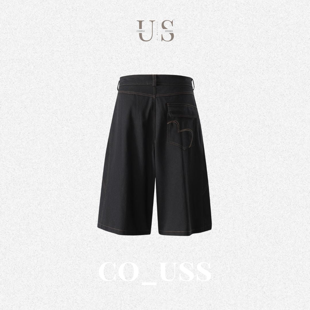 P0239 American Vintage-Style Contrast Stitching and Panel Detailing Raw Denim Cropped Pants
