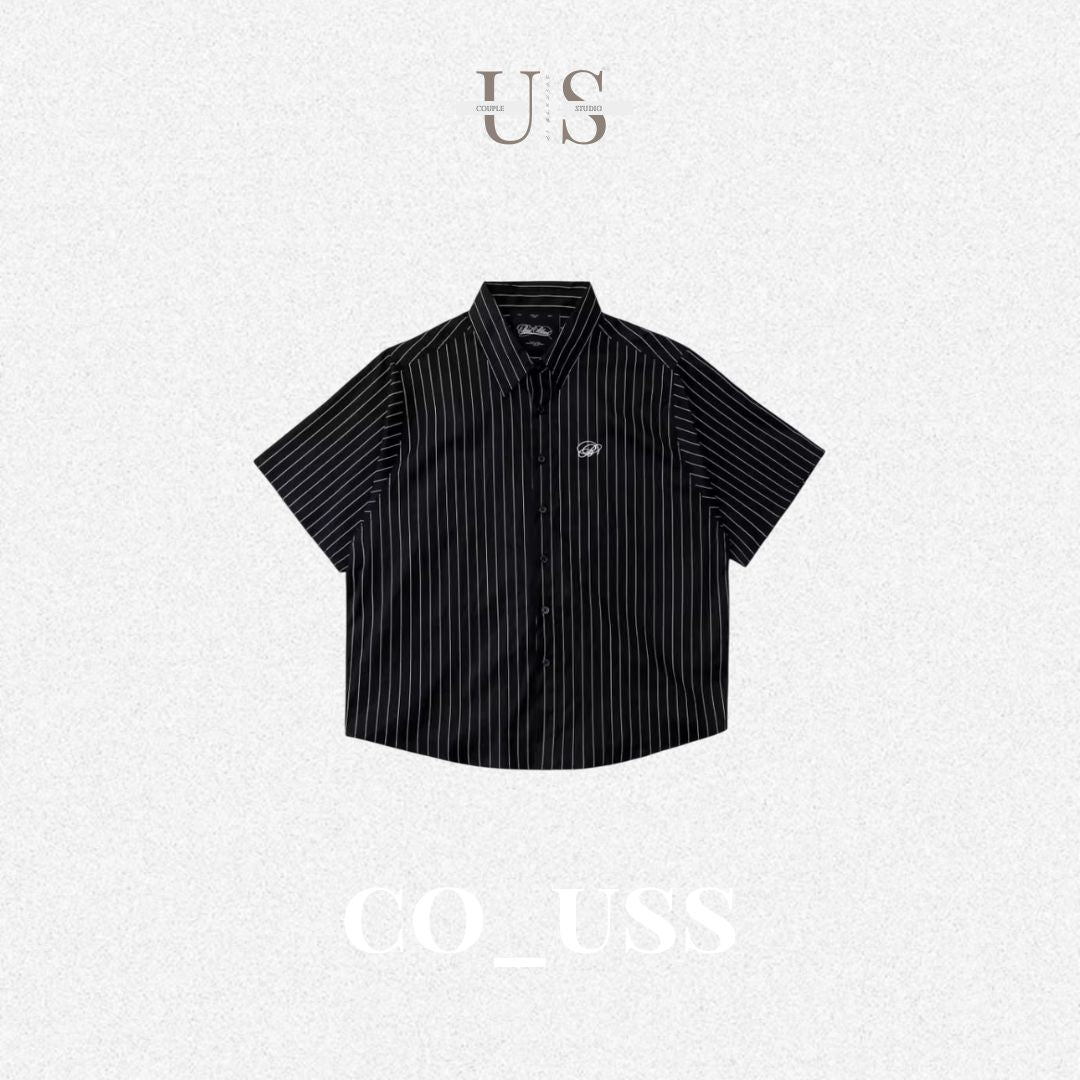 S0322 Badblood American retro lapel striped short-sleeved shirt unisex