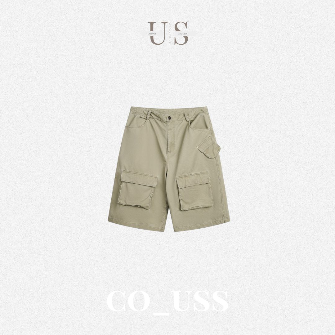 P0158 Japanese style Vintage large pocket cargo shorts