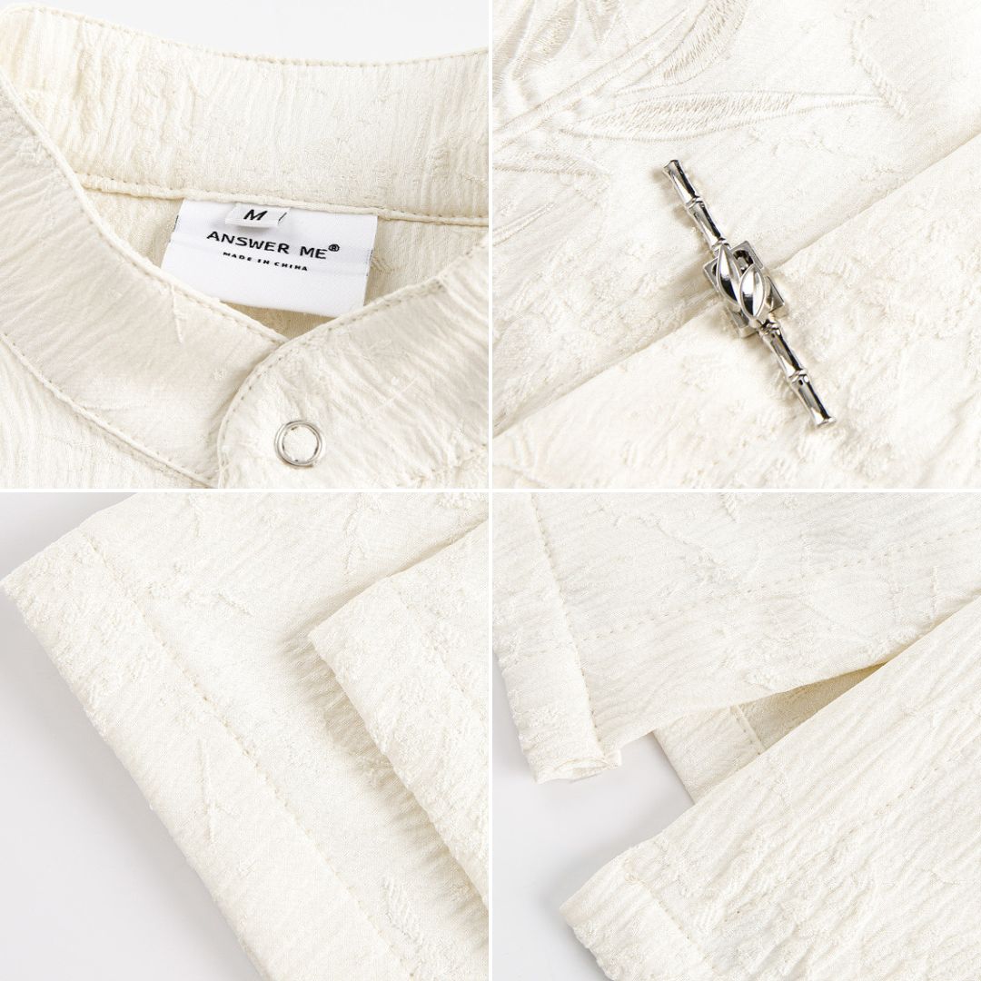 S0212 New Chinese style stand collar embroidered short sleeve shirt