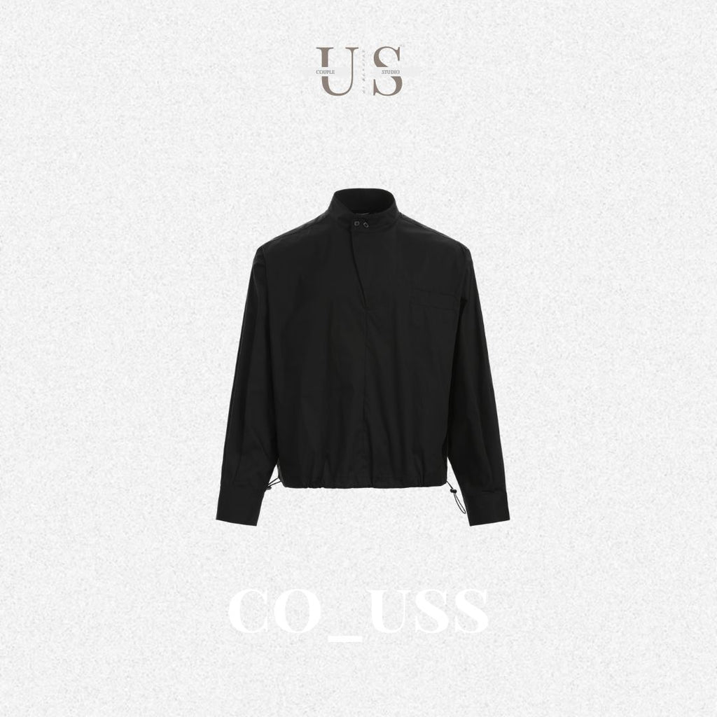 S0346 American-style short drawstring high-end half-zip stand-up collar loose pullover shirt