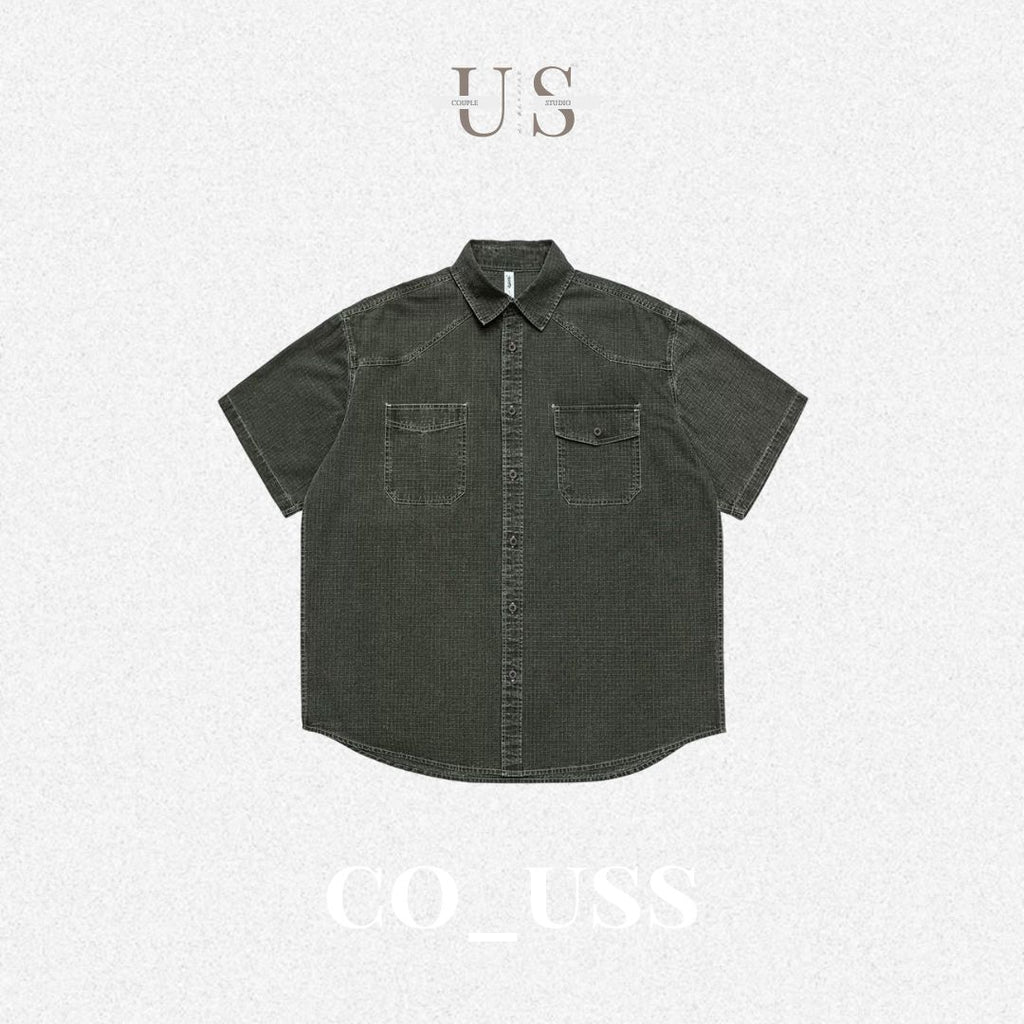 S0414 Americana Style Fermented Wash Multi-Pocket Short-Sleeve Work Shirt