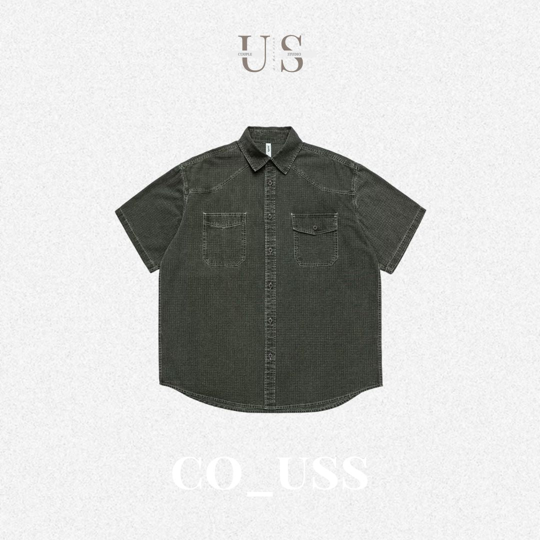S0414 Americana Style Fermented Wash Multi-Pocket Short-Sleeve Work Shirt