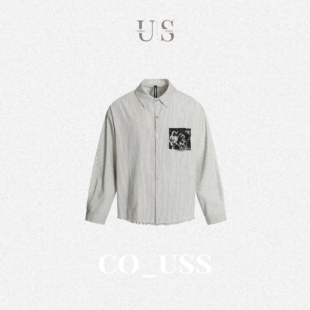 S0352 American retro abstract print striped long-sleeved shirt
