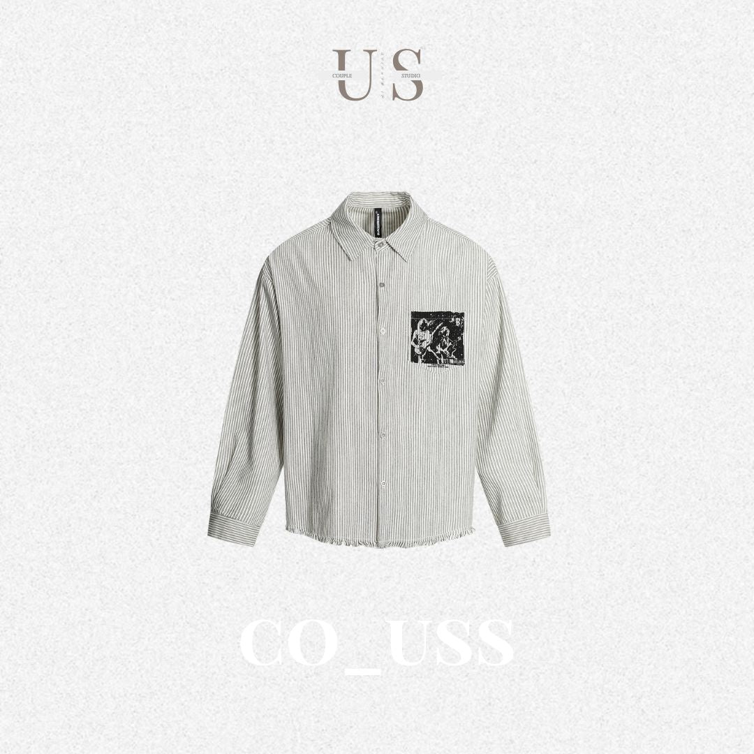 S0352 American retro abstract print striped long-sleeved shirt