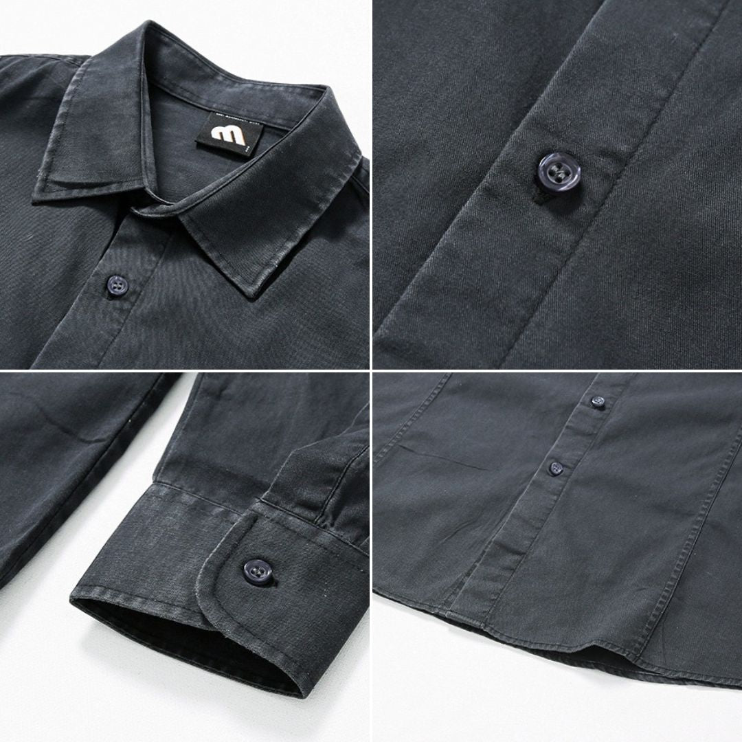 S0284 Korean retro washed casual shirt men's spring loose long-sleeved shirt