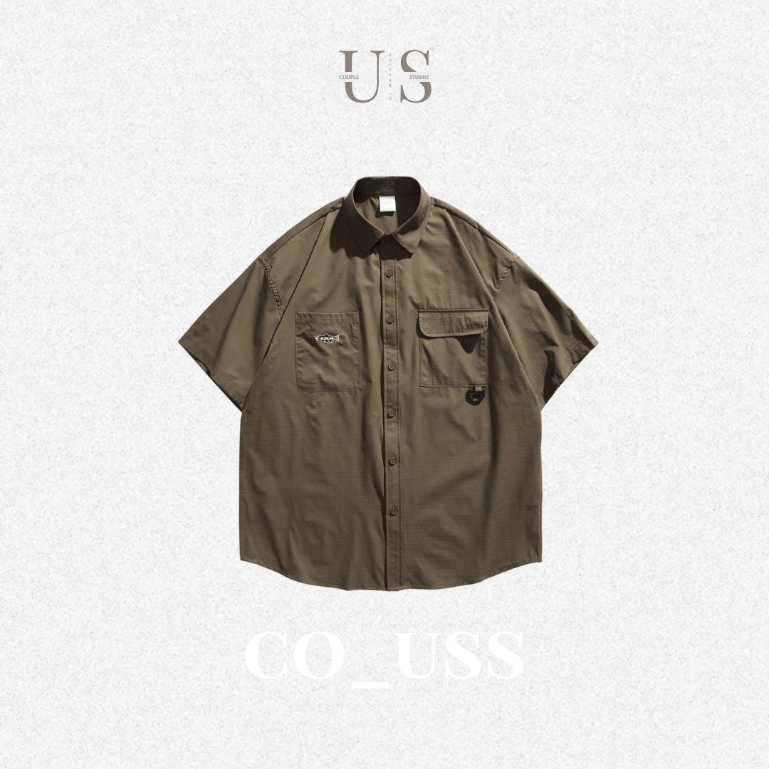 S0312 Japanese CITYBOY Retro Multi-pocket Embroidery Workwear Short Sleeve Shirt