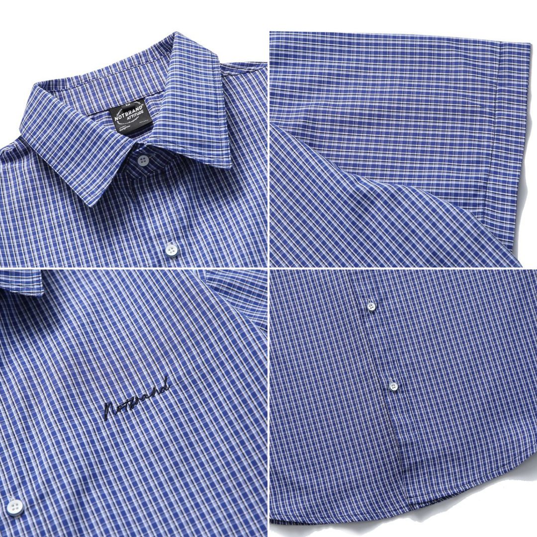 S0294 Japanese Fashion Brand Blue Plaid Shirt Men's Loose Short Sleeve Shirt