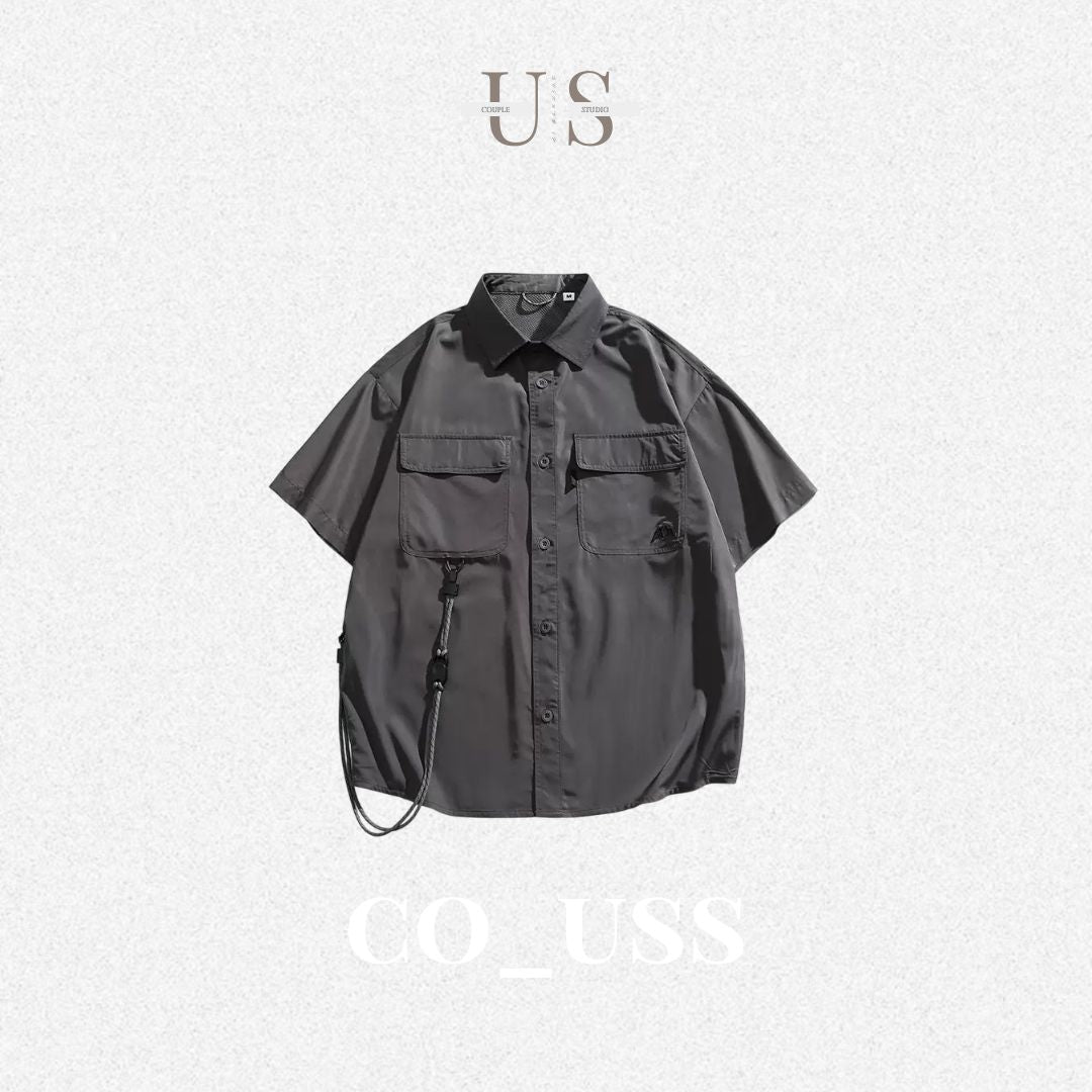 S0366 Outdoor Mountain Camping Style Jacket Vintage Work Shirt Loose Men's Short Sleeve Shirt