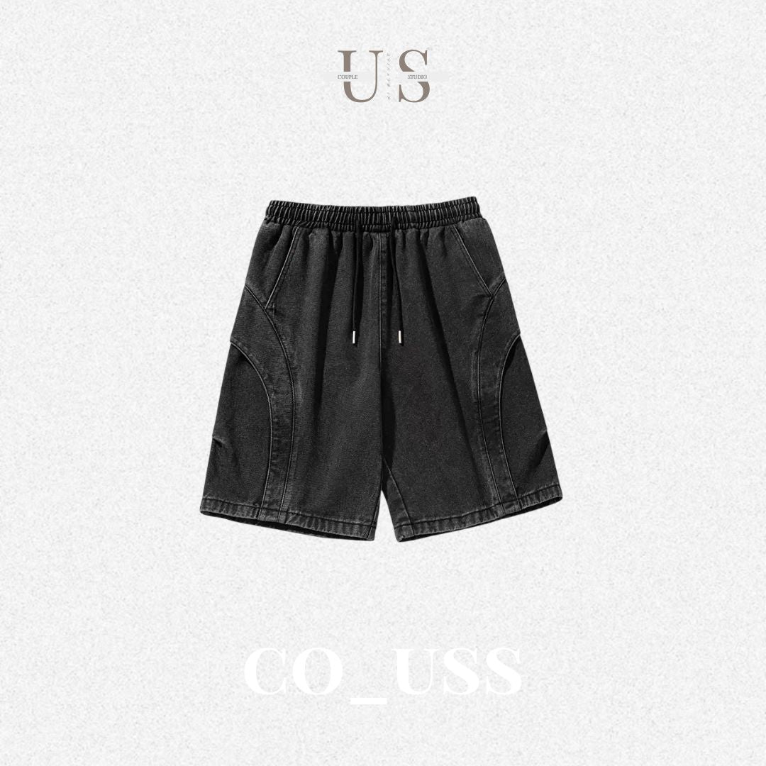 P0212 Japanese-style 3D pleated cropped short jeans