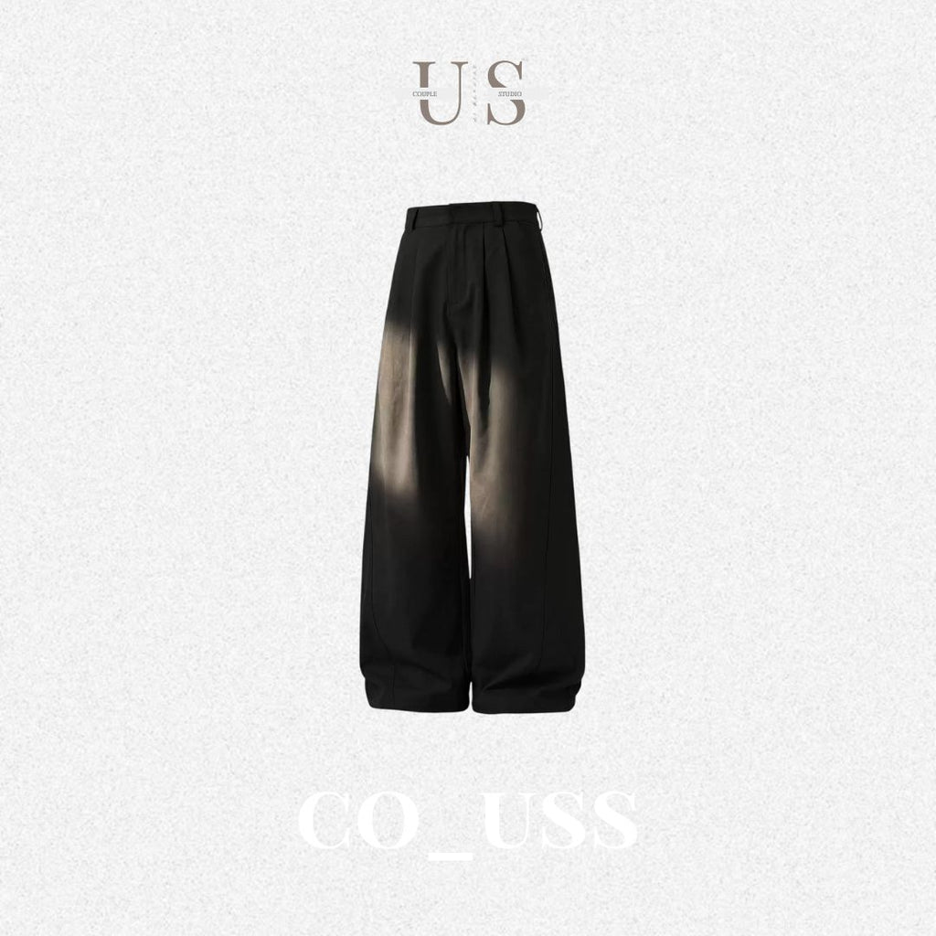 P0208 AAmerican-style segmented pleated textured loose straight-leg trousers