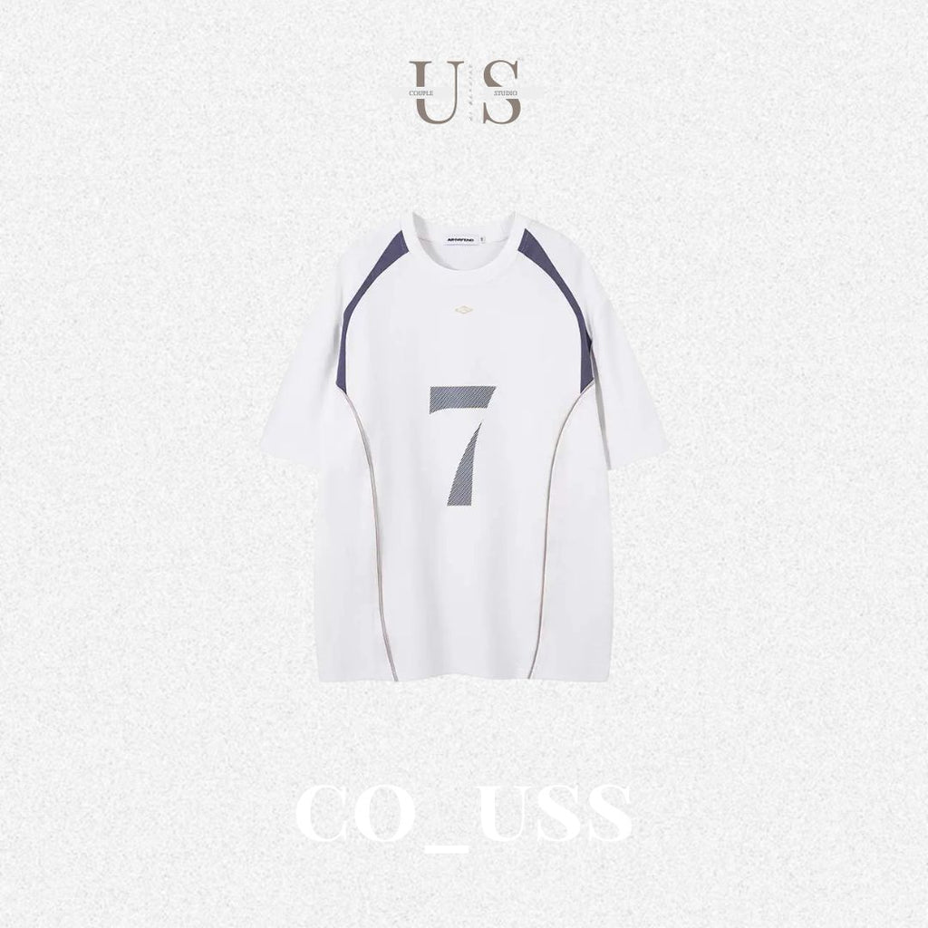 S0403 American retro letter print color-blocked short-sleeved T-shirt