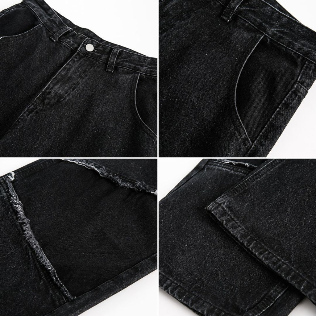 P0128 American retro black and spliced straight trousers logging pants