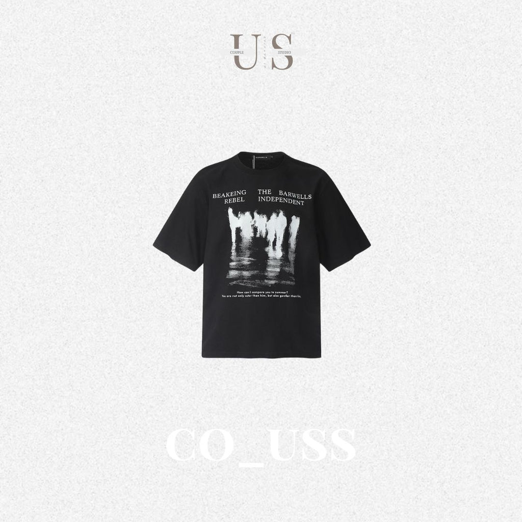 S0347 American Style Retro Simple Printed Loose Short Sleeve T-Shirt