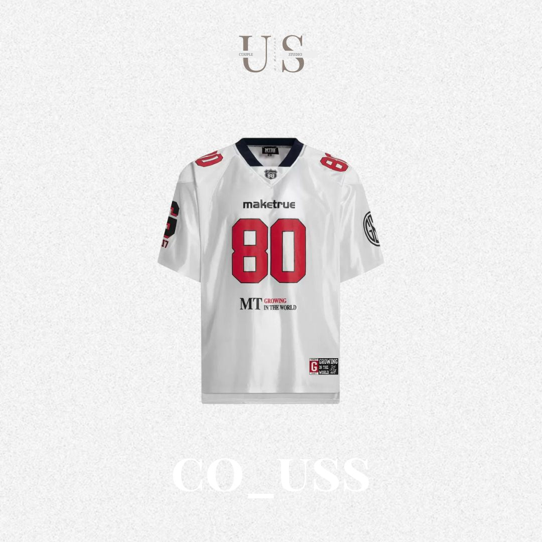 S0433 American-style loose-fitting quick-drying number 80 printed V-neck short-sleeved Jersey T-shirt
