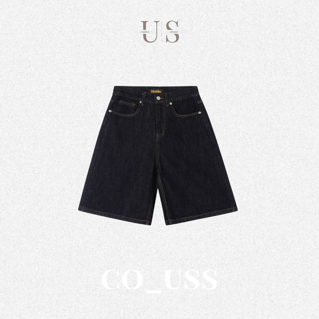 P0206 American retro washed distressed straight-leg cleanfit wide-leg denim shorts