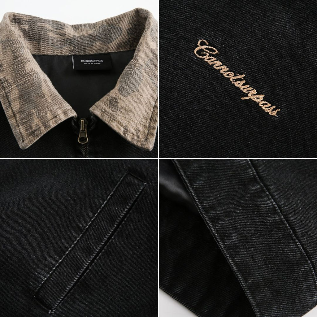 S0266 American retro heavy washed black Detroit jacket