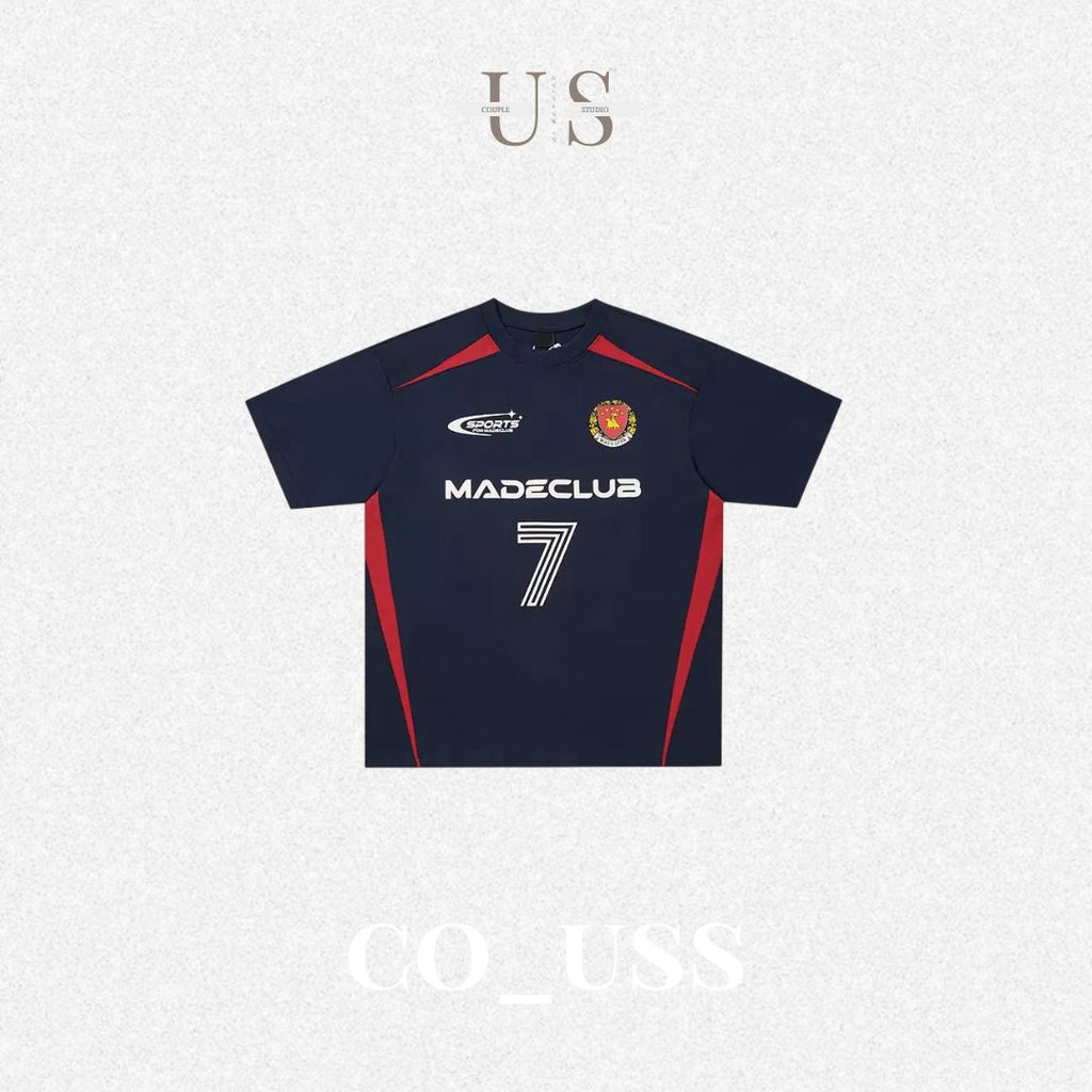 S0467 American street style color-blocked patchwork number and letter badge print crew neck short-sleeved T-shirt