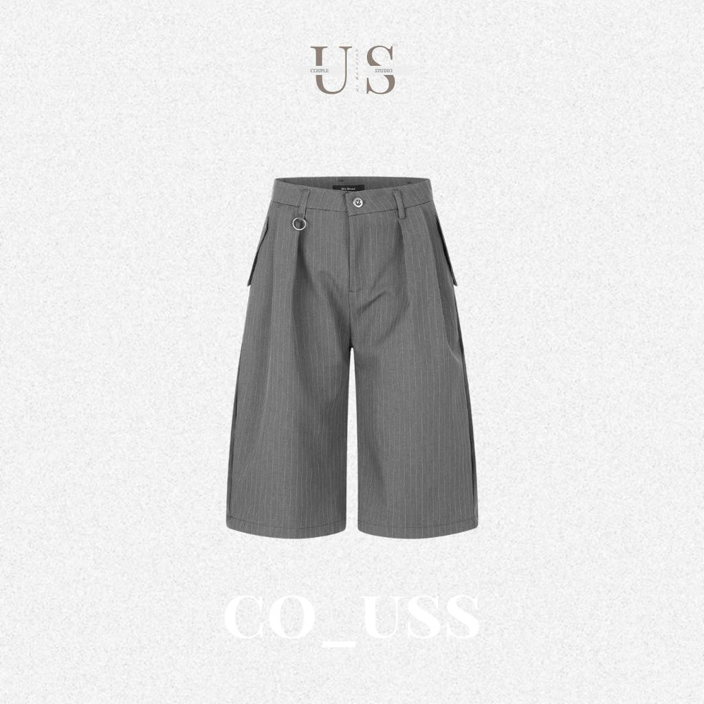 P0238 American Retro Old Money Style Striped Tailored Shorts