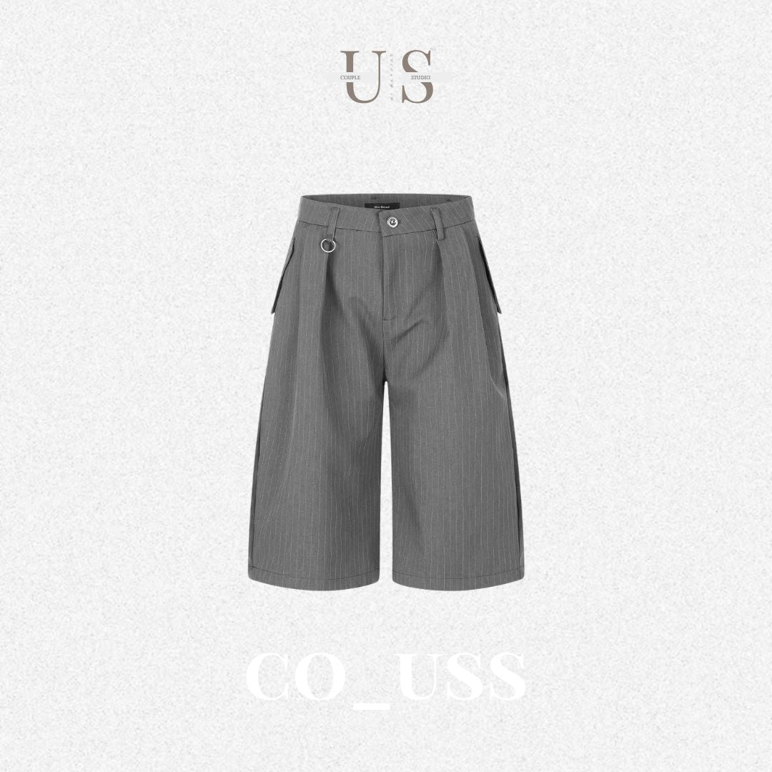 P0238 American Retro Old Money Style Striped Tailored Shorts