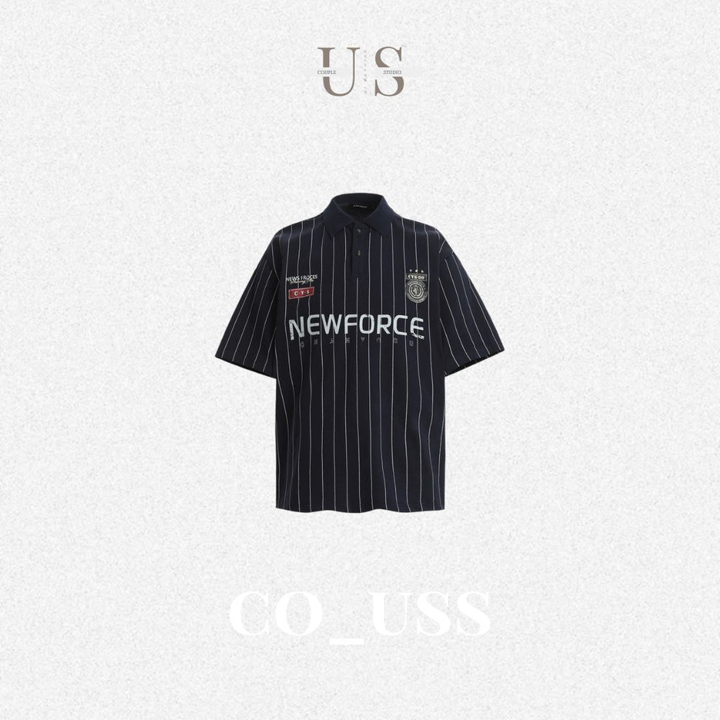 S0345 Vertical Stripe Letter Print Short-sleeved Polo Shirt