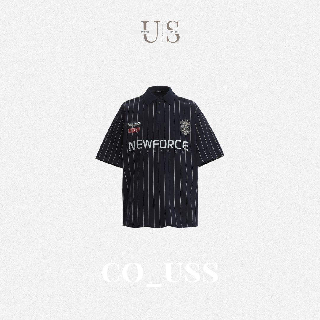S0345 Vertical Stripe Letter Print Short-sleeved Polo Shirt
