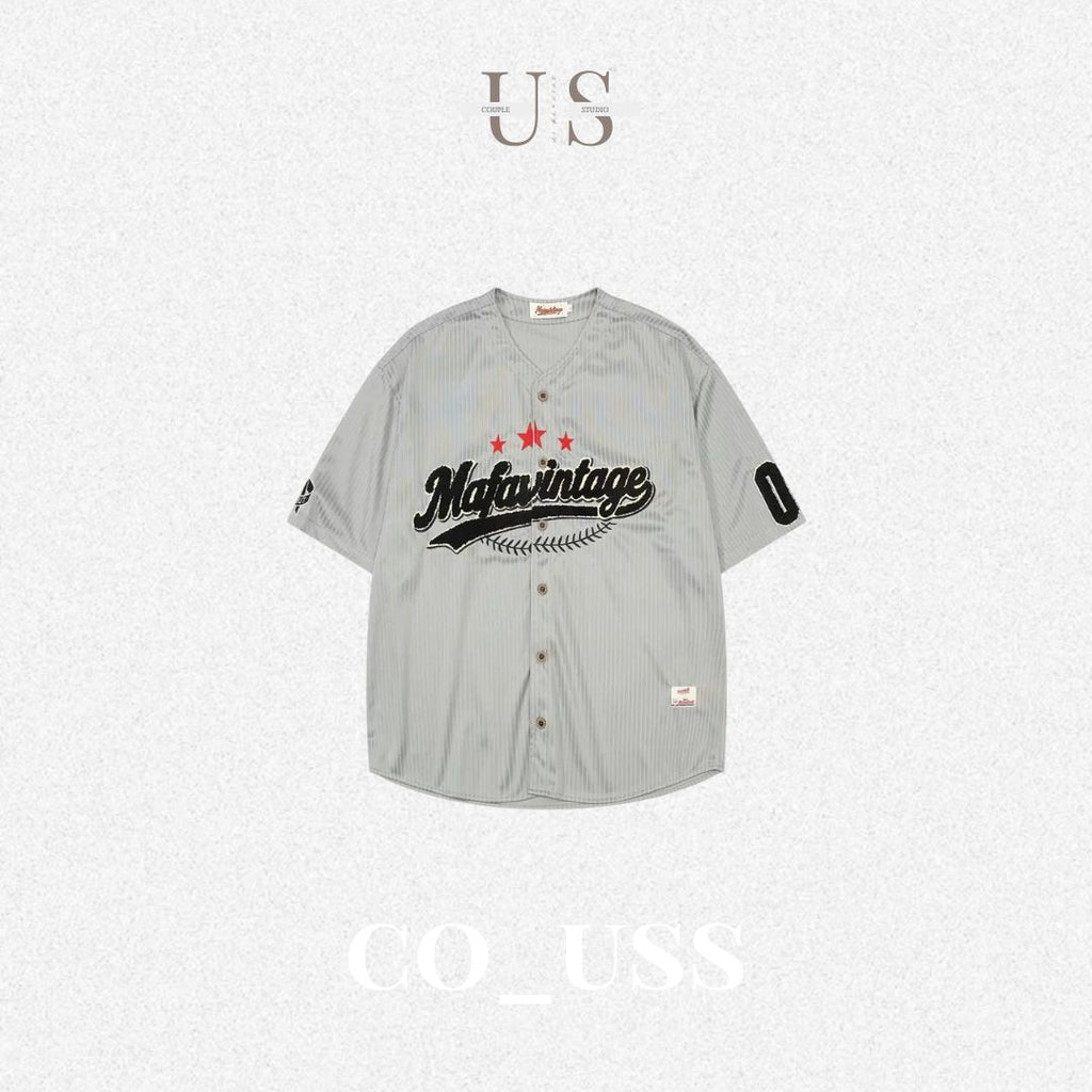 S0460 American Retro Streetwear Design ROCK Print Gray Loose Short-Sleeve Shirt