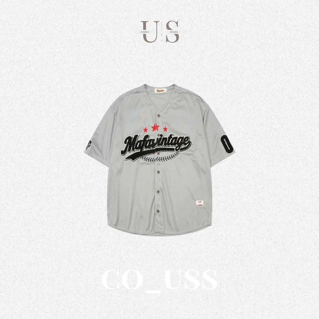 S0460 American Retro Streetwear Design ROCK Print Gray Loose Short-Sleeve Shirt