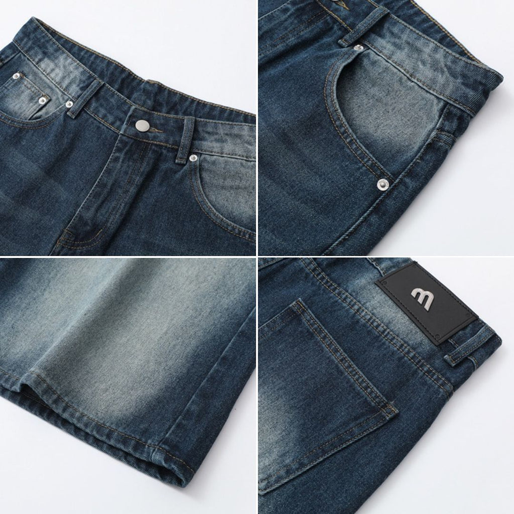 P0151 American Retro Washed Loose Casual Mid-Length Denim Pants