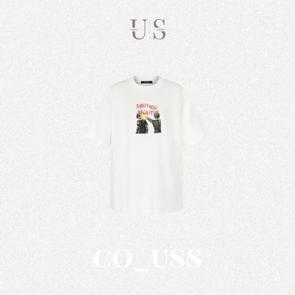 S0483 American-style vintage distressed graphic short-sleeve T-shirt