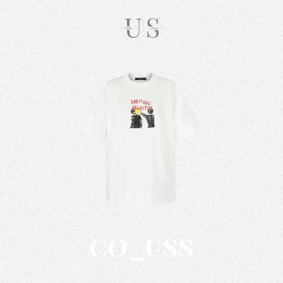 S0483 American-style vintage distressed graphic short-sleeve T-shirt