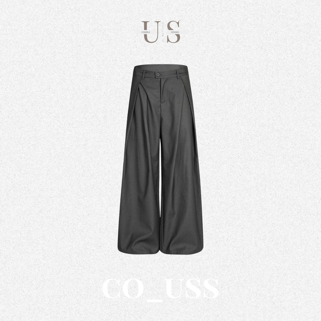 P0163 American Retro Unisex Trendy Pleated Deconstructed Design Men's Loose Fit Casual Trousers