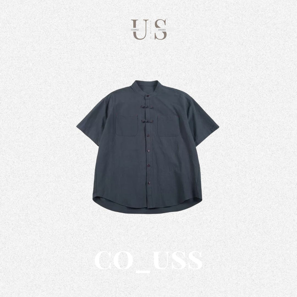 S0420 New Chinese Style Stand Collar Chinese Fold Short-Sleeve Shirt