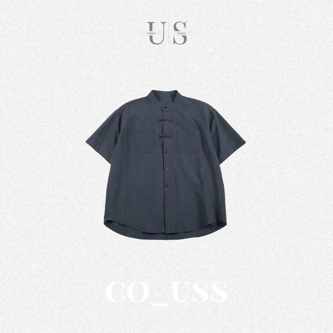 S0420 New Chinese Style Stand Collar Chinese Fold Short-Sleeve Shirt