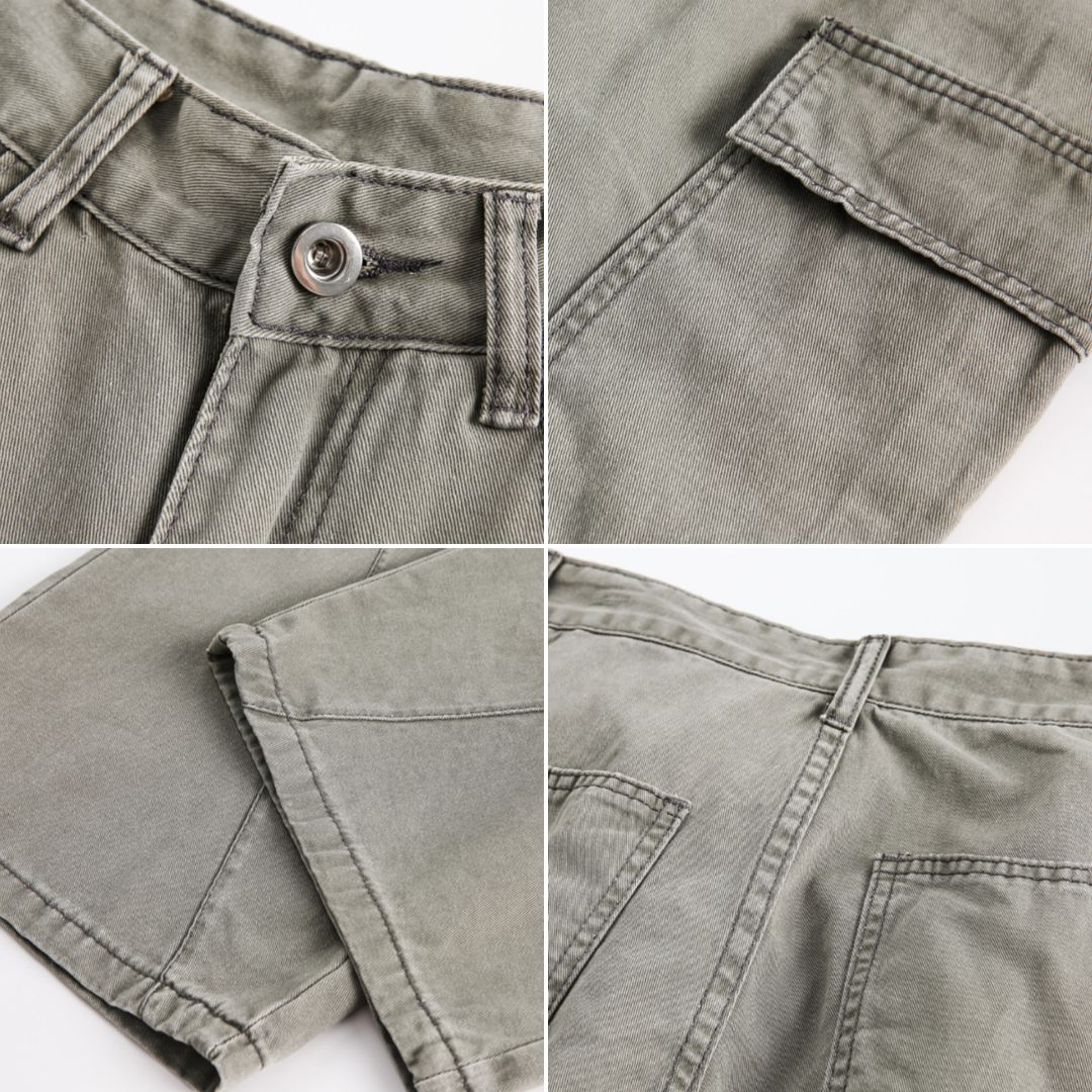 P0122 American retro cleanfit heavy-duty washed multi-pocket cargo trousers